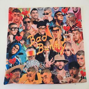 Bad Bunny Pillow Cover Fan Art Collage 18x18 Throw Pillow Case Rare Trendy